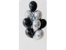 Balionų puokštė - 10 balionų - juoda ir sidabrinė